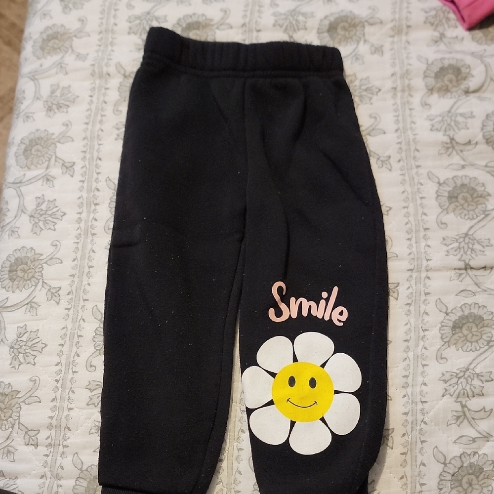 Black Kids Joggers with Smile Flower Design
